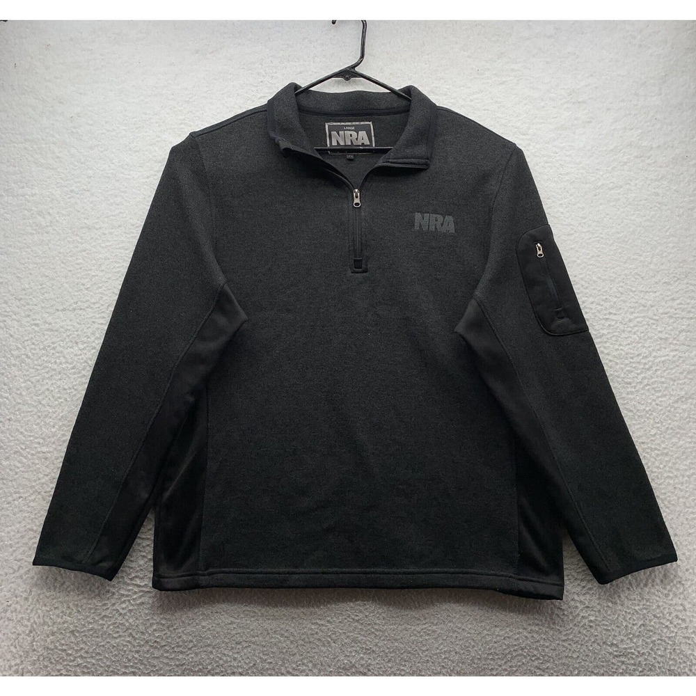 NRA Fleece Jacket Mens Large L 1/4 Zip Black Rifle Guns Hunting 2A 2nd Amendment
